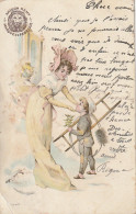 QU 7- CARTE FANTAISIE PUBLICITAIRE , AMIDON REMY - JEUNE FEMME ET PETIT RAMONEUR AVEC ECHELLE ET BRIN DE GUI - 2 SCANS - Vrouwen