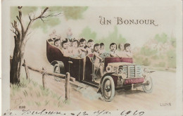 QU 8- " UN BONJOUR " - GROUPE DE BEBES EN EXCURSION DANS UNE AUTOMOBILE (LUNA N° 238)- 2 SCANS  - Scenes & Landscapes