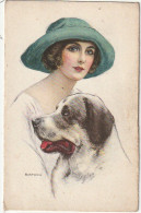 QU 9- PORTRAIT DE FEMME  AU CHAPEAU AVEC CHIEN - ILLUSTRATEUR BIANCHI - 2 SCANS - Sonstige & Ohne Zuordnung