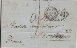 1864 - SUPERBE MARQUE INDIA UNPAID CALCUTTA Sur LETTRE ENTREE PAR MARSEILLE + PP ET MARQUE ECHANGE ANGLAISE => BORDEAUX - 1858-79 Compagnia Delle Indie E Regno Della Regina