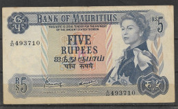 MAURICE      BILLET   5  RS  1967 - Mauritius