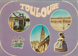 QU 16-(31) TOULOUSE - CARTE FANTAISIE MULTIVUES COULEURS : PONT SUSPENDU , PLACE DU CAPITOLE , SAINT SERNIN- 2 SCANS - Toulouse