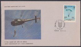 Inde India 1986 FDC 1 Para Commando, Army, Military, Parchute, Airforce, Helicopter, First Day Cover - Otros & Sin Clasificación