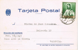 53963. Tarjeta Comercial HUESCA 1962, Pedido De Tejidos A Valencia. Sello GRECO - Cartas & Documentos