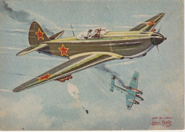 QU 21- COLLECTION DES AVIONS ALLIES - " YAK 9 " ( U.R.S.S ) - ILLUSTRATEUR PETIT- CARTE PUBLICITAIRE ASPIRINE  - 1939-1945: 2ème Guerre