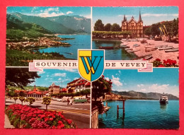 CH - Vaud - CPSM - SOUVENIR DE VEVEY  - MULTIVUES * PHILA Flamme Interlaken - Vevey