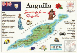 1 Map Of Anguilla * 1 Ansichtskarte Mit Der Landkarte Von Anguilla, Informationen Und Der Flagge Von Anguilla * - Landkaarten