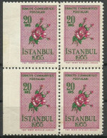 Turkey; 1955 Istanbul Spring And Flower Festivity 20 K. ERROR "Imperf. Edge" Block Of 4 - Nuevos