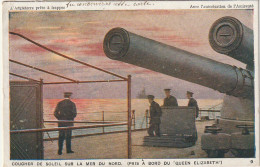 RE 11- COUCHER DE SOLEIL SUR LA MER DU NORD ( PRIS A BORD DU QUEEN ELIZABETH )- CUIRASSE  - CARTE COLORISEE  - 2 SCANS - Guerra