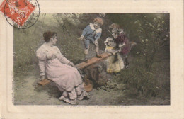 RE 15 - JEUX D' ENFANCE - MAMAN JOUANT A LA  BALANCOIRE A BASCULE AVEC SES ENFANTS - CARTE COLORISEE - 2 SCANS - Grupo De Niños Y Familias