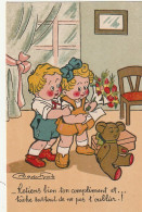 RE 15 - " RETIENS BIEN TON COMPLIMENT ..." - ENFANTS AVEC BOUQUET ET OURS EN PELUCHE - ILLUSTRATEUR ROGER VAB- 2 SCANS - Tarjetas Humorísticas