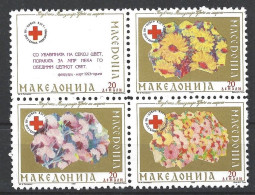 Macedonia 1992 Red Cross Flowers Complete Block Of Four MNH - Macédoine Du Nord