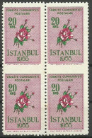 Turkey; 1955 Istanbul Spring And Flower Festivity 20 K. ERROR "Partially Imperf." Block Of 4 - Unused Stamps