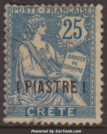 *RARE* Crète: 25c Mouchon Surchargé Oblitéré TB (Dallay N° 15 , Cote: 55€ ) - Used Stamps