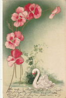 RE 21- CARTE FANTAISIE GAUFREE   - FLEURS : PENSEES , CYGNE , TREFLE ,   - 2 SCANS - Blumen