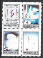 Macedonia 1992 Red Cross Cancer Detection Lab Equipment Complete Block Of Four MNH - North Macedonia