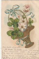 RE 21- CARTE FANTAISIE GAUFREE   - PANIER DE FLEURS : ANEMONES , TREFLES - DORURE - 2 SCANS - Blumen