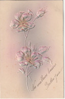 RE 22- CARTE FANTAISIE GAUFREE - FLEURS - ROSES - 2 SCANS - Other & Unclassified