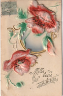 RE 22- " MILLE BONS SOUHAITS " - CARTE RELIEF  COQUELICOTS , MIROIR - 2 SCANS - Sonstige & Ohne Zuordnung