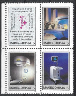 Macedonia 1992 Red Cross Cancer Detection Lab Equipment Complete Block Of Four MNH (2) - North Macedonia