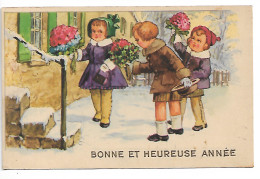 Cpa Bonne Et Heureuse Annee Enfants Avec Bouquet  S P  Ecrite 1946n0173 - 1900-1949