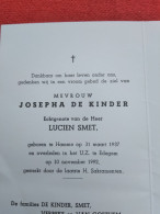 Doodsprentje Josepha De Kinder / Hamme 31/3/1937 Edegem 10/11/1992 ( Lucien Smet ) - Religión & Esoterismo
