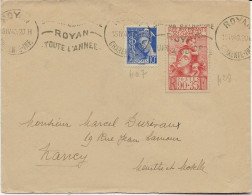 LETTRE AFFRANCHIE N° 407+N°428 - OBLITEREE CAD  ROYAN  CHARENTE INFERIEUR --ANNEE 1940 - Covers & Documents