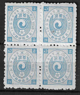 Royaume De Corée YT N° 18 En Bloc De Quatre Neufs ** MNH. TB - Korea (...-1945)