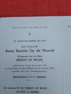Doodsprentje Anna Rosalie Op De Weerdt / Temse 6/5/1936 Sint Niklaas 10/1/1991 ( Benoit De Wilde ) - Religión & Esoterismo
