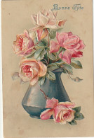 SO 26 - " BONNE FETE " - CARTE FANTAISIE GAUFREE - VASE DE FLEURS : ROSES - 2 SCANS - Other & Unclassified