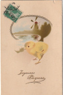 SO 28- " JOYEUSES PAQUES " - POUSSIN ET PAYSAGE AVEC MOULIN - 2 SCANS - Pascua