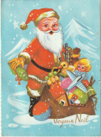 RE Nw2- " JOYEUX NOEL " - CARTE A SYSTEME POP UP - PERE NOEL AVEC  JOUETS , TRAINEAU ET RENNES - ILLUSTRATEUR RAINAUD - Kerstman