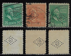 USA United States 1912/1954 3 Stamp Perfin G Inside A Diamond By Guiterman Company Incorporated From New York Lochung - Perfin