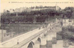 CPA - CHINON -VUE GENERALE, LE CHATEAU ET PONT SUR LA VIENNE - Chinon