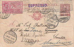 Italie Entier Postal Par Exprès Milano Pour La Suisse 1906 - Postwaardestukken