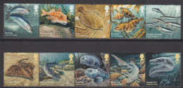 Great Britain United Kingdom 2014 Fishes Fauna Set Of 10 Stamps In 2 Strips MNH - Pesci