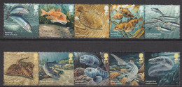 Great Britain United Kingdom 2014 Fishes Fauna Set Of 10 Stamps In 2 Strips MNH - Unused Stamps
