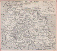 Carte Du Département Du Puy De Dôme (63), Préfecture, Sous Préfecture, Chef Lieu Etc... Chemin De Fer. Larousse 1948. - Documenti Storici