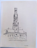 Belgique Bruges Brugg Dessin Original Crayon 1936  Jean Muller Architecte Strasbourg - Tekeningen