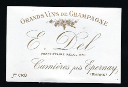 Etiquette Champagne 1er Cru  Grand Vin De Champagne E Del   Cumieres  Marne 51 - Champagne