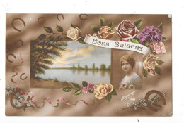 CPA COLORISEE FANTAISIE -  BONS BAISERS - Paysage Et Une Belle Femme   - TOUL 7 - - Women