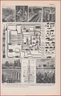 Pétrole. Schéma Du Traitement Du Pétrole, De Son Extraction Aux Produits Finis. Divers Vues. Larousse 1948. - Historische Documenten