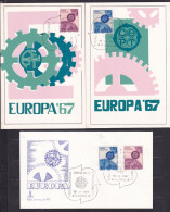 1967 Italia Repubblica, Italy, 2 Cartoline Maximum + FDC EUROPA CEPT EUROPE Annullo FDC 2 Maxi Cards + FDC - Cartoline Maximum