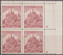 107a/ Pof. 58, Brown Violet; Corner 4-block, Plate Mark * - Unused Stamps