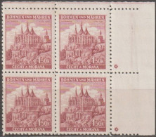 107a/ Pof. 58, Brown Violet; Corner 4-block, Plate Mark * - Neufs