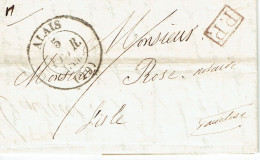 Alais 29 Gard Type 13 Lettre En  PP Du 5 Mars 1845 Pour L'Isle Vaucluse - 1801-1848: Precursori XIX