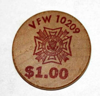 Wooden Token 1$ - Wooden Nickel - Jeton Bois Monnaie Nécessité - Tête D'Indien - One Dollar - Etats-Unis - Notgeld