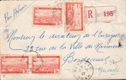 ALGERIE AFFRANCHISSEMENT COMPOSE SUR LETTRE RECOMMANDEE DE BENI-SAF POUR LA FRANCE 1947 - Storia Postale