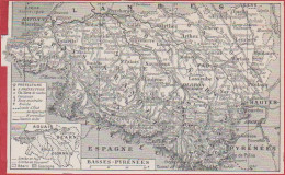 Carte Du Département Des Basses Pyrénées (64). Préfecture, Sous Préfecture, Chef Lieu ... Chemin De Fer. Larousse 1948. - Documenti Storici