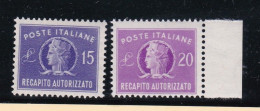 1949 Italy Italia Repubblica RECAPITO AUTORIZZATO Serie Di 2 Valori MNH** - 1946-60: Mint/hinged